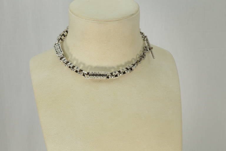 Women's or Men's Victorian Sterling Silver Choker Link Chain Watch Fob Necklace c1880s