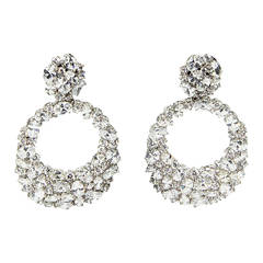 Beautiful CZ Encrusted Circle Sterling Silver Dangle Earrings 1