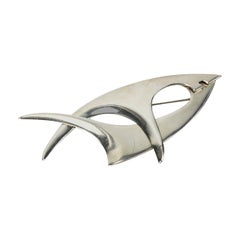 Retro Dynamic Mid Century Modern Sterling Abstract Fish Brooch Pin Sierra Mexico