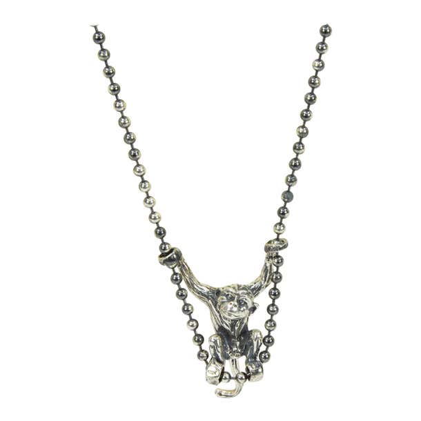 Monkey Rio Gold Chain Whimsical Swinging Monkey and Long Chain Sterling Silver Necklace at ...