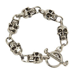 Vintage Phantom Chunky Skull Biker Link Chain Silver Bracelet