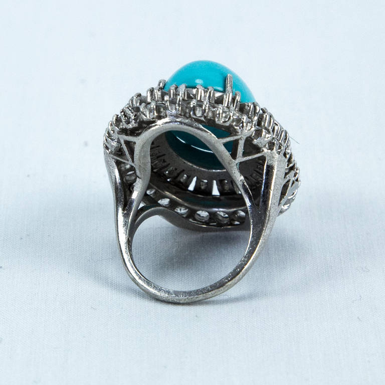 Moderniste Bague cocktail Dujay vintage en argent sterling, zircon et fausse turquoise en vente