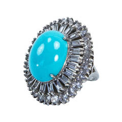 Mid Century Modern CZ and Faux Turquoise Sterling Silver Cocktail Ring 2