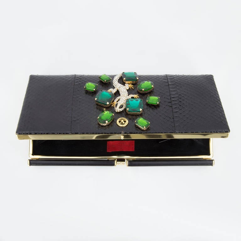 Black Extraordinary Vanentino Garavani Haute Couture Lizard Jewel Clutch Bag