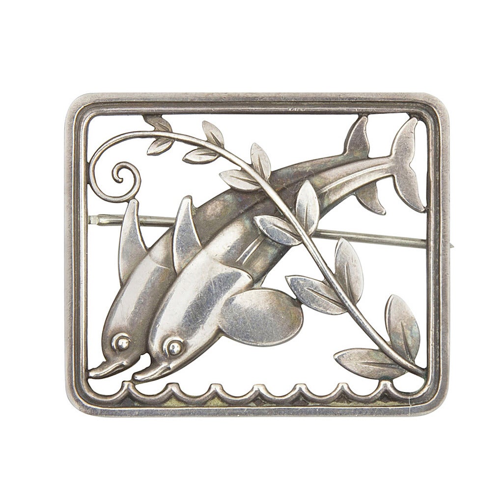 Georg Jensen Sterling Silver Dolphin Brooch Pin