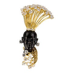 Blackamoor Fan Headdress Sterling Designer Brooch Pin Pendant 8