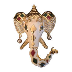 Vintage KJL Kenneth Jay Lane Royal Maharajah Enamel Elephant Brooch Pin