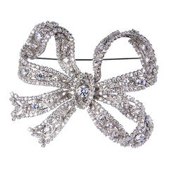 Edwardian Style Large Sparkling CZ Bow Brooch Pin