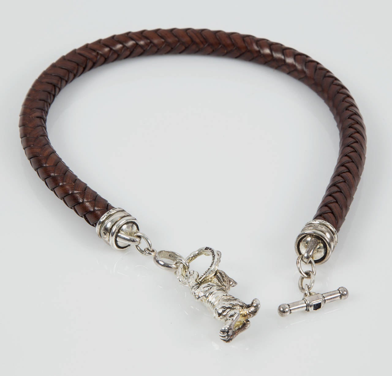 Women's BARRY KIESELSTEIN CORD BKC Sterling Silver Tiger Cub Cat Leather Necklace