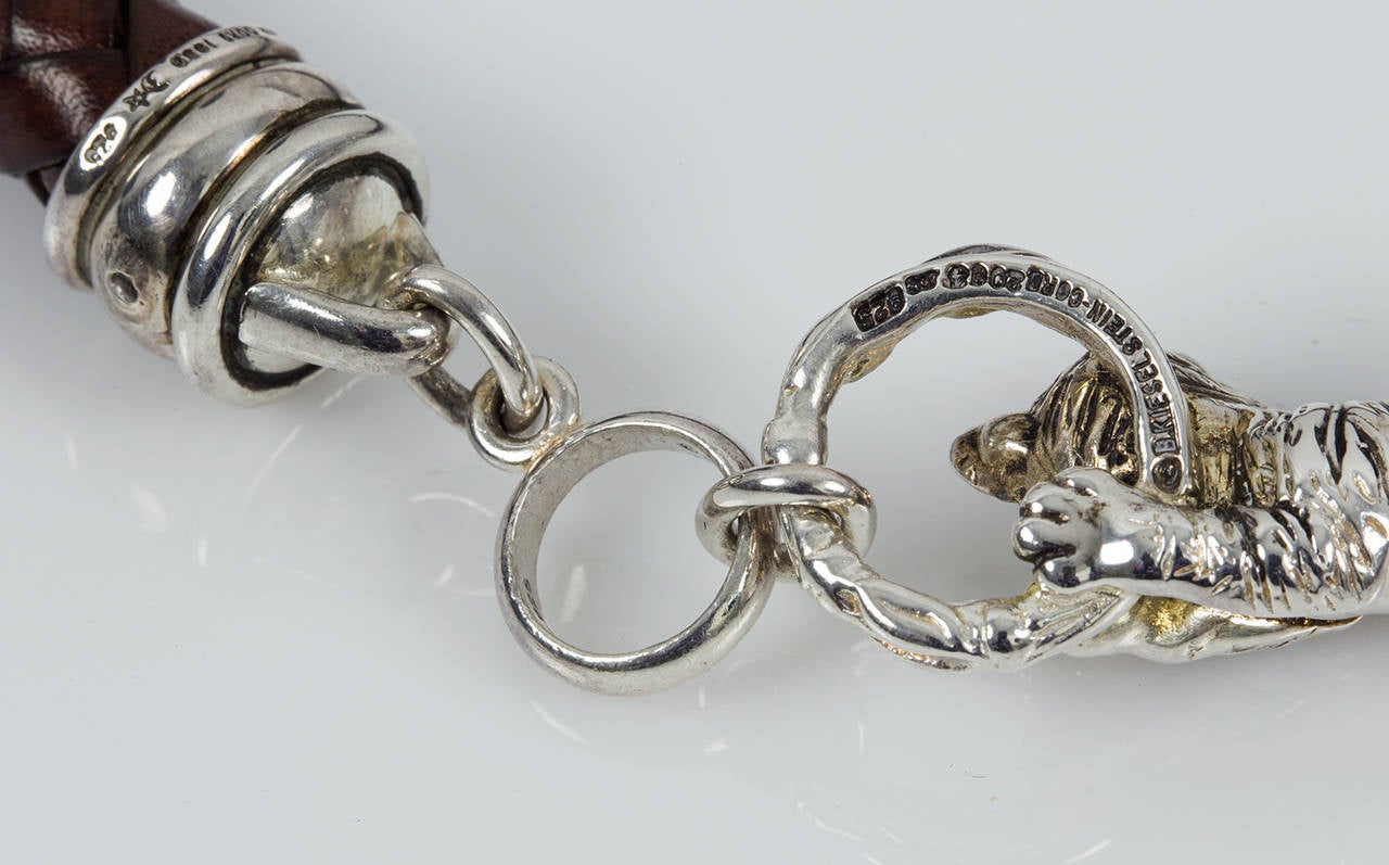 BARRY KIESELSTEIN CORD BKC Sterling Silver Tiger Cub Cat Leather Necklace 1