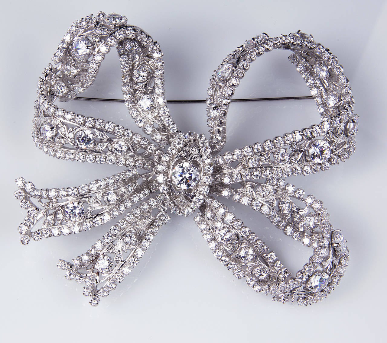 Contemporary Edwardian Style Large Sparkling CZ Bow Brooch Pin