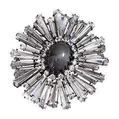 Large Sunburst Crystal Statement Brooch Pendant 1