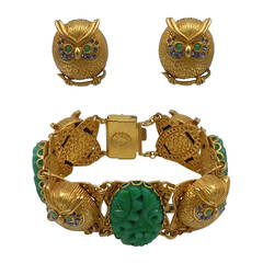 Vintage Askew London Owl Bracelet and Clip on Earrings