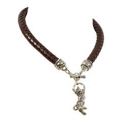 BARRY KIESELSTEIN CORD BKC Sterling Silver Tiger Cub Cat Leather Necklace