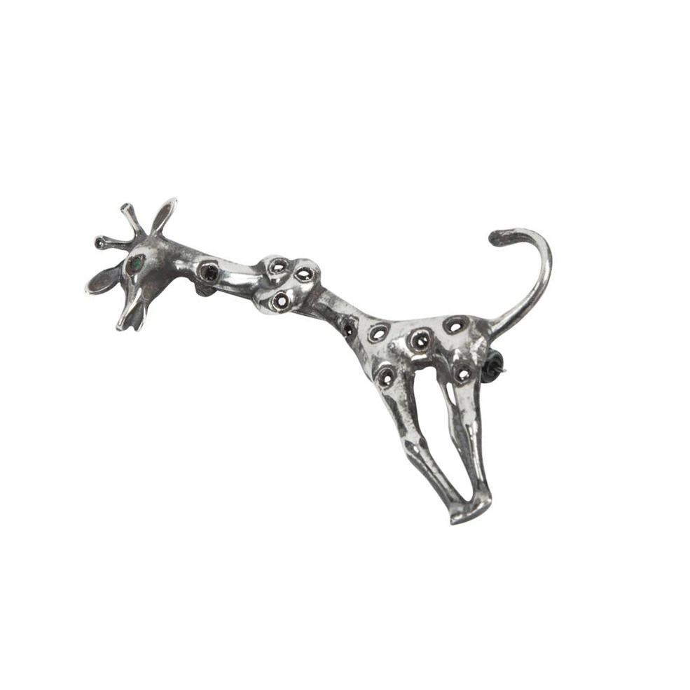 Delightful Giraffe Sterling Silver Figural Brooch Pin In Excellent Condition In Montreal, QC