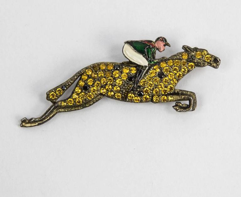Art Deco Rare Thoroughbred Race Horse and Jockey Brooch Pins at 1stDibs