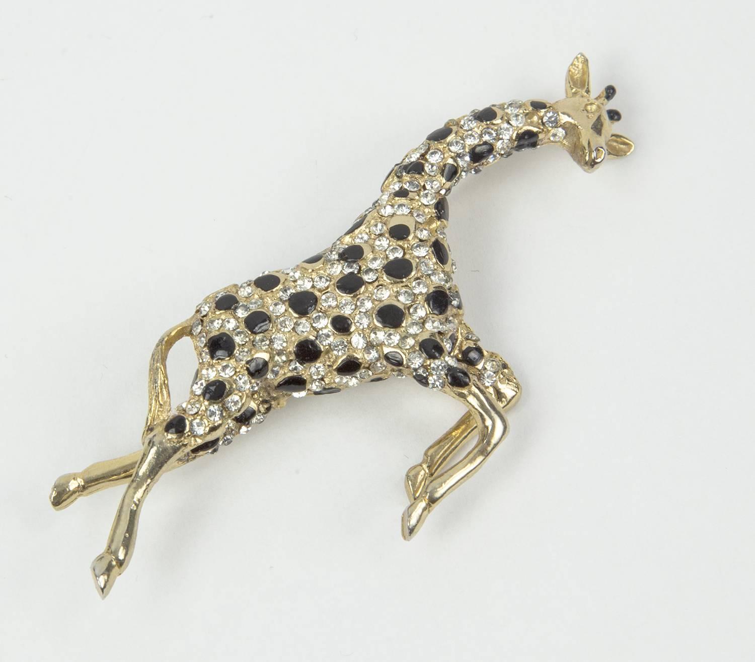 Women's Signed Hattie Carnegie Enamel CZ Giraffe Figural Brooch Pin