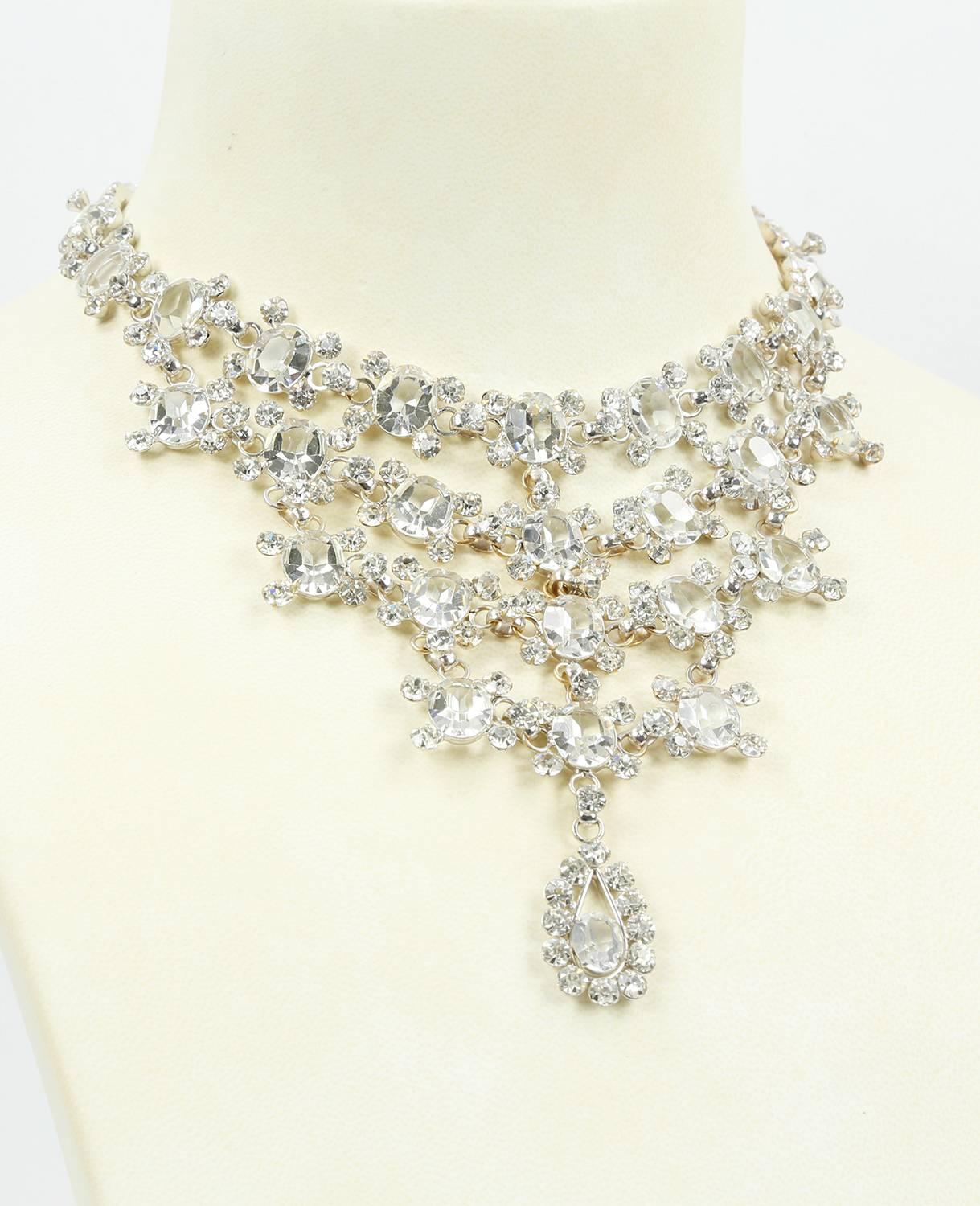 Impressive and Highly Striking Bib Necklace set with Sparkling CZs; measuring approx: 15