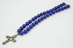 Inlaid Sterling Silver Crucifix Blue Agate Pendant Necklace
