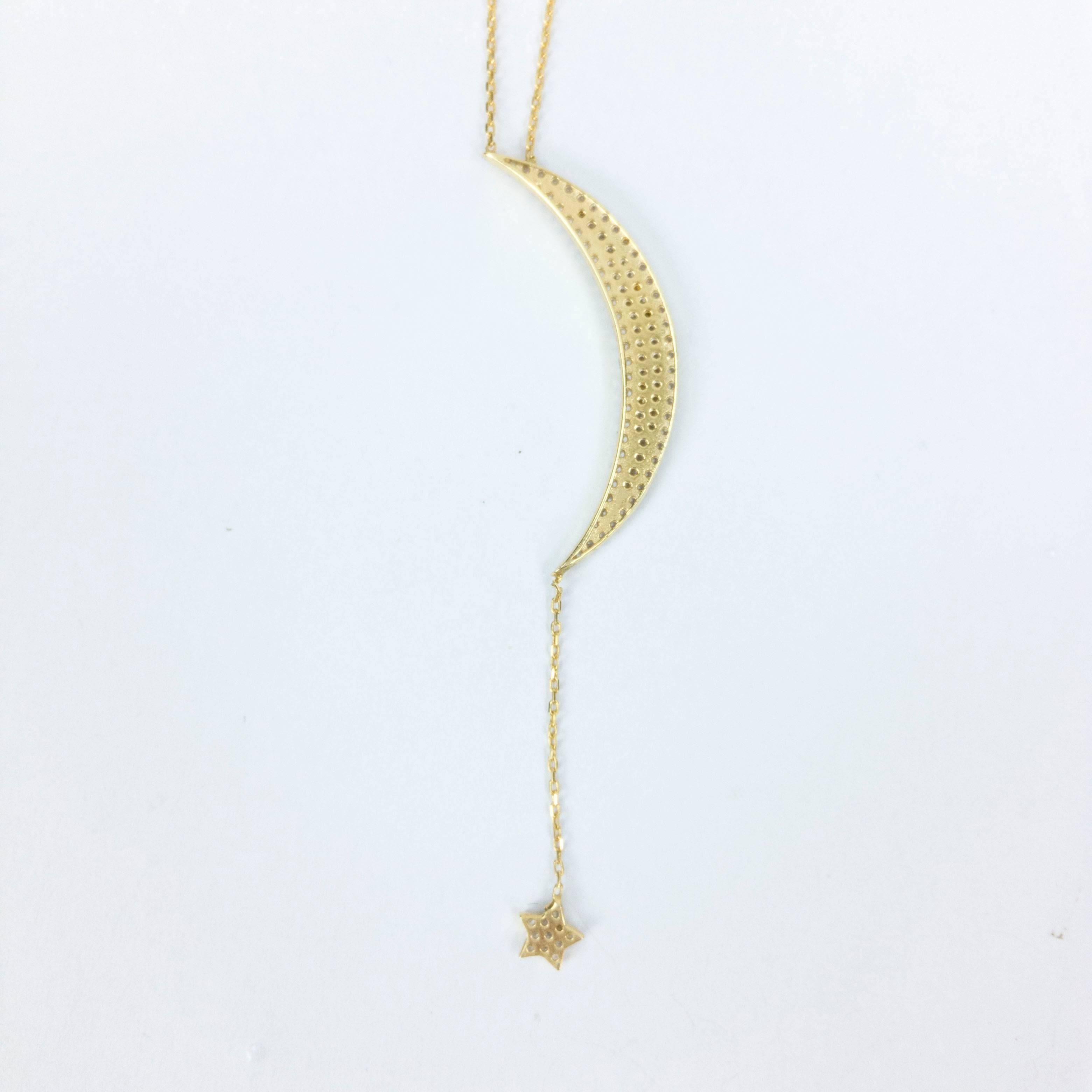 Moon and Star Gilt Sterling Silver Pendant Necklace In Excellent Condition In Montreal, QC