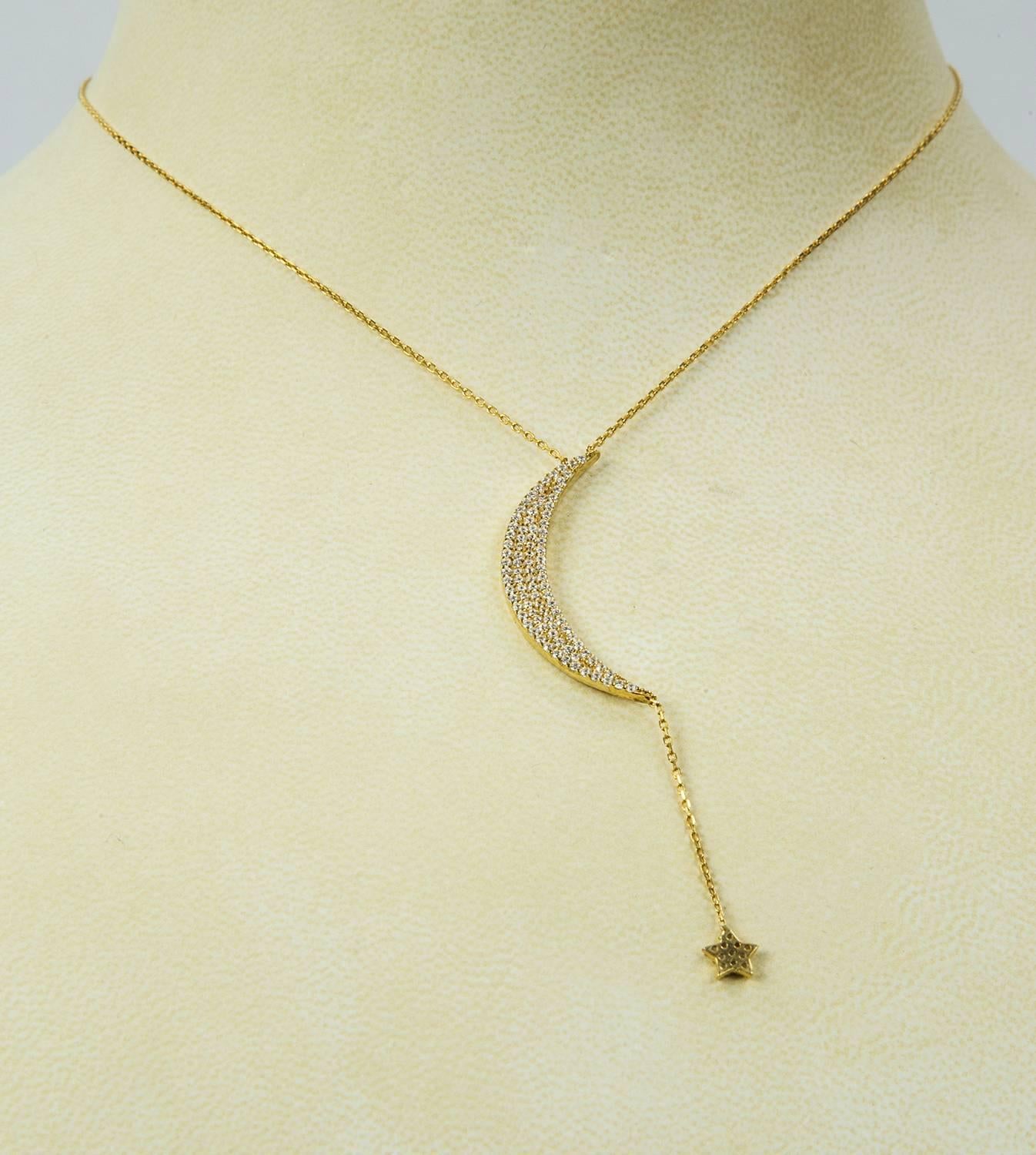 Women's Moon and Star Gilt Sterling Silver Pendant Necklace