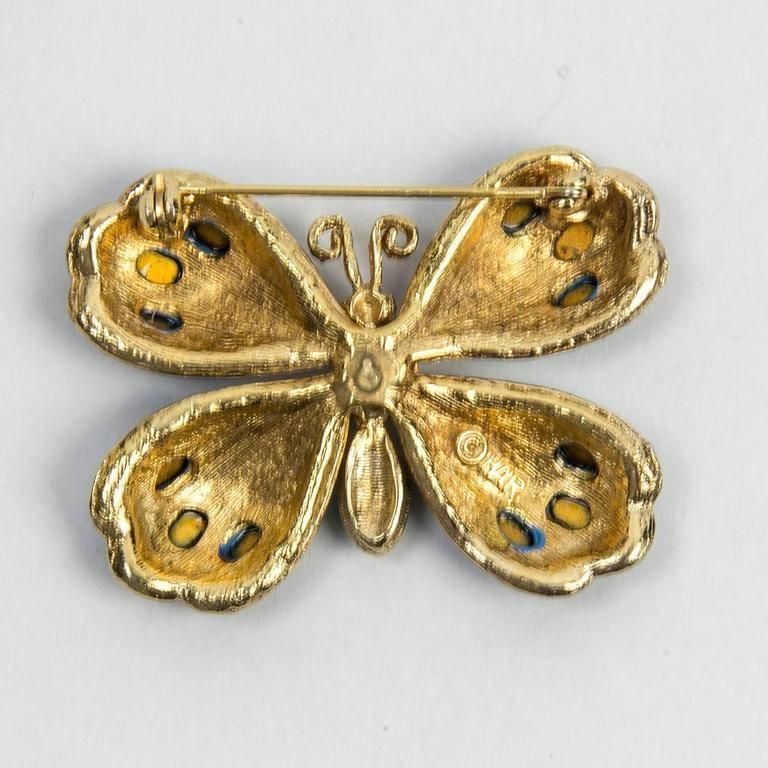 Signed HAR Blue Enamel and Turquoise Enamel Butterfly Brooch Pins at
