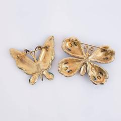 Signed HAR Blue Enamel and Turquoise Enamel Butterfly Brooch Pins