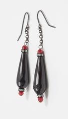Striking Black Jet and Faux Coral CZ Crystal Drop Earrings