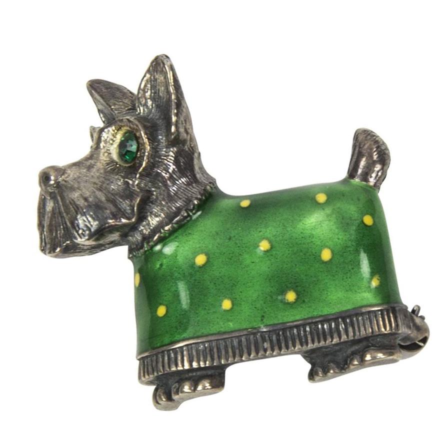Enamel Scottie Dog Terrier Sterling Silver Brooch Pin  In Excellent Condition In Montreal, QC