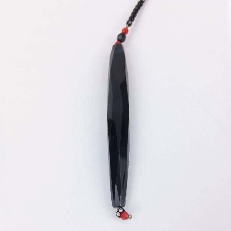 Modernist Striking Black Jet Lariat Necklace