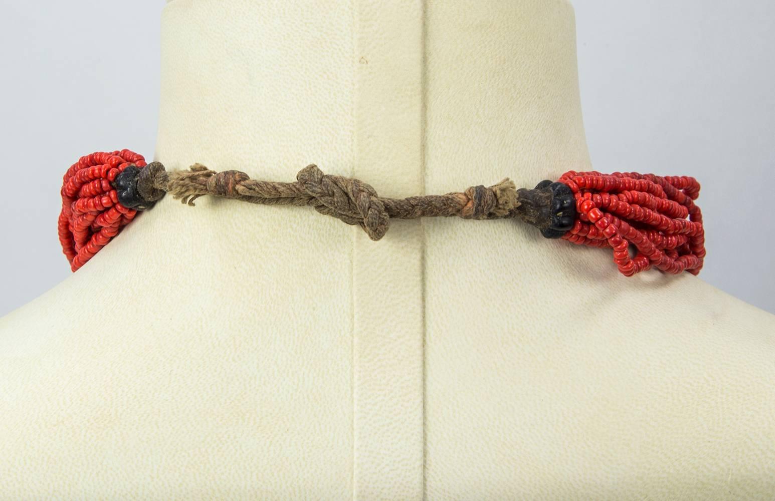 Modernist Multi Strand Small Nugget Coral Tribal Art Necklace