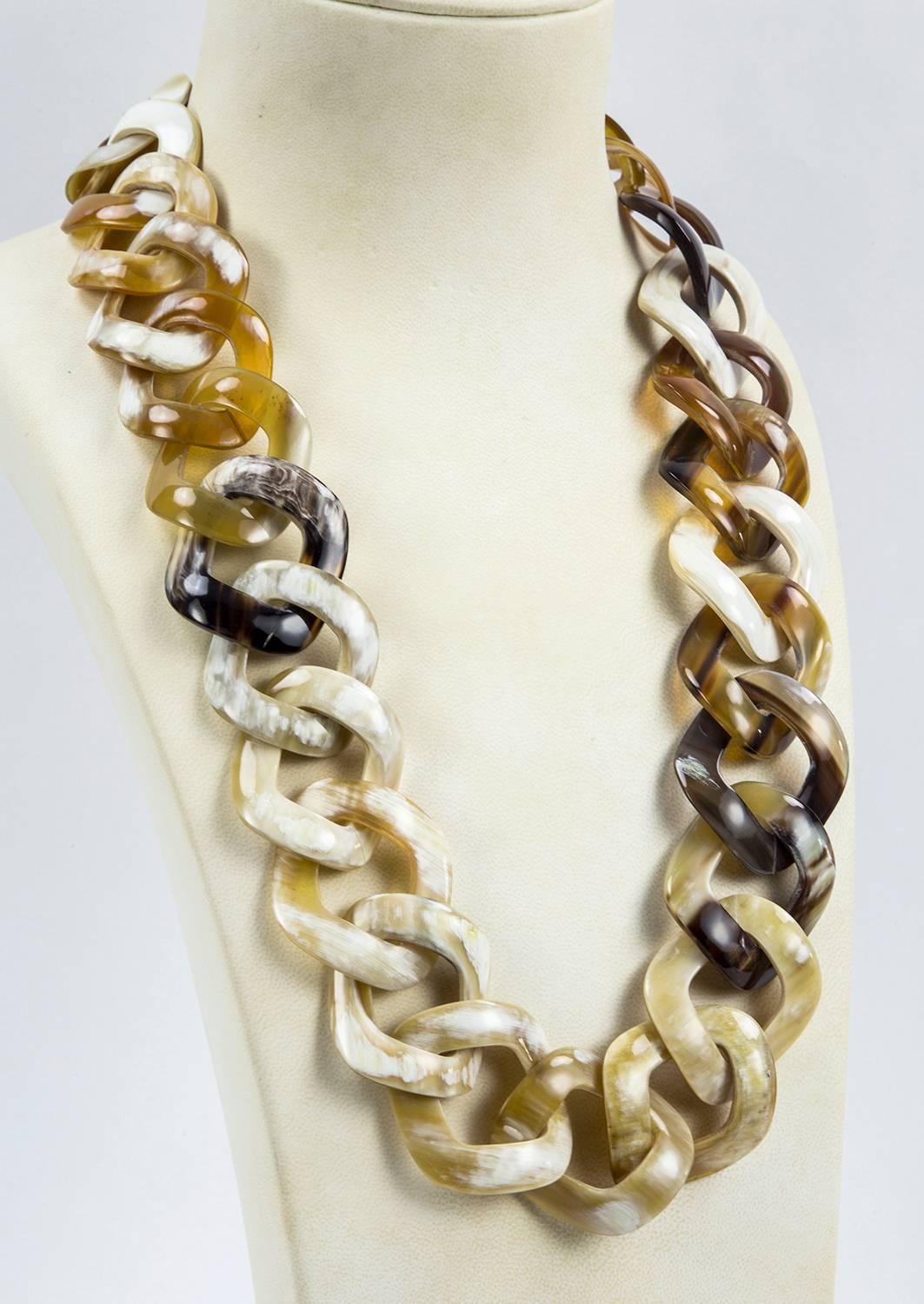 Natural Aquamarine and Buffalo Horn Link Necklace main image 1