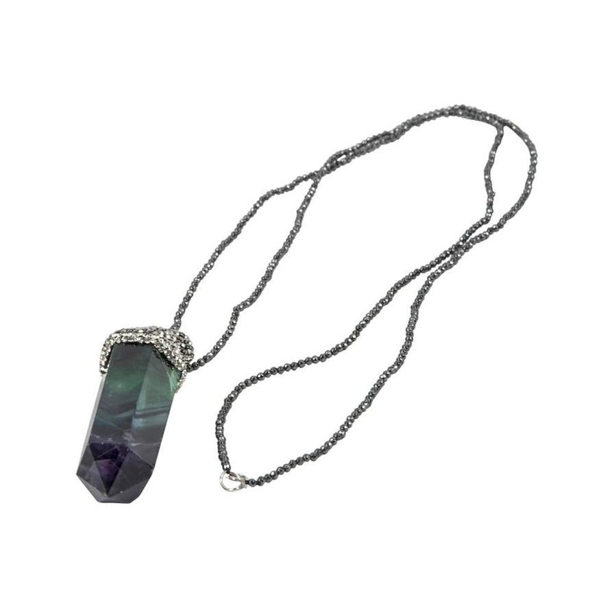 Contemporary Faceted Quartz Crystal and Hematite Pendant Necklace Estate Fine Jewelry For Sale