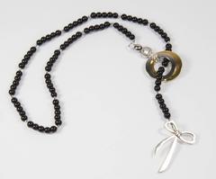 Heart Note Onyx Sterling Silver and Stainless Steel Vintage Necklace