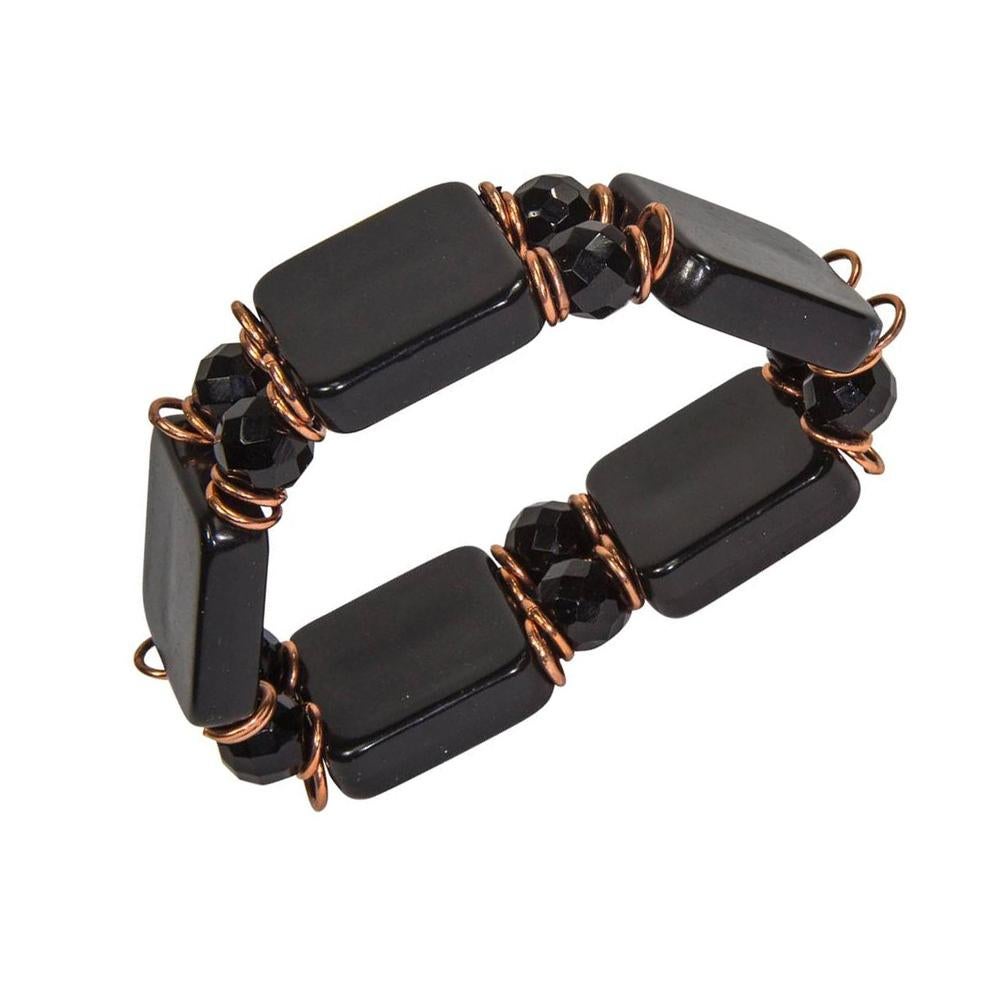 Mid Century Modern Black Celluloid Disc and Copper Bracelet Estate Fine Jewelry In Excellent Condition For Sale In Montreal, QC