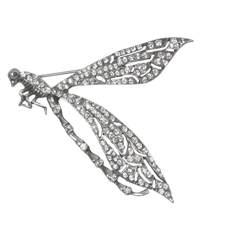 Stunning Large Runway Cubic Zirconia Sterling Silver Dragonfly Brooch Pin In Excellent Condition In Montreal, QC