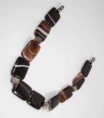 Banded Agate Sterling Silver Choker Necklace Estate Find