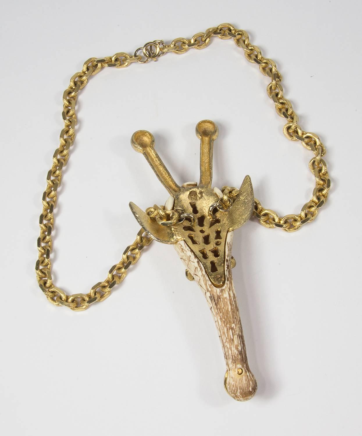 Modernist Razza Figural Animal Pendant Necklace in the Zodiac sign of the Giraffe C1970s