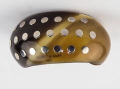 Hermes Wide Brown Horn Sterling Silver Studded Runway Cuff Bracelet