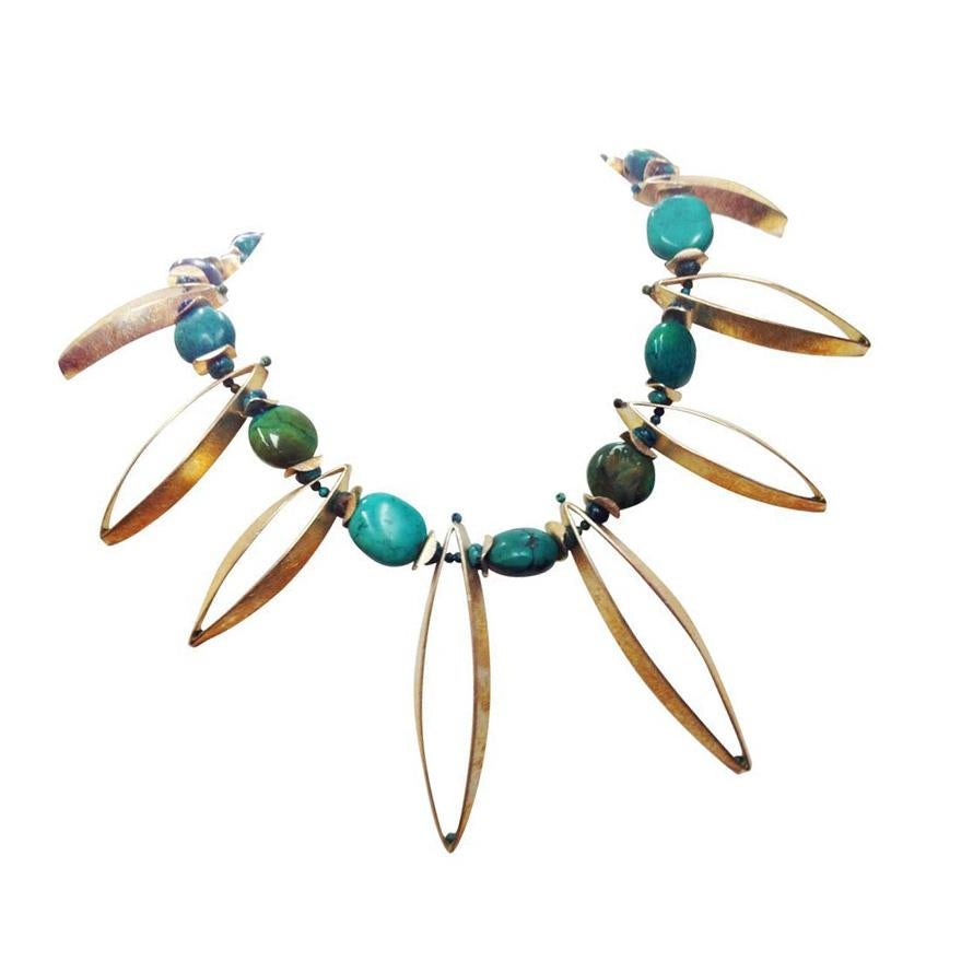 Contemporary Art Moderne Turquoise Sterling Silver Necklace For Sale