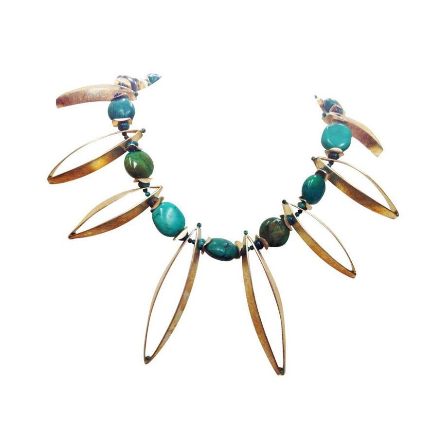 Cabochon Art Moderne Turquoise Sterling Silver Necklace For Sale