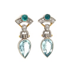 Aquamarine and Diamond Platinum Art Deco Revival Drop Earrings