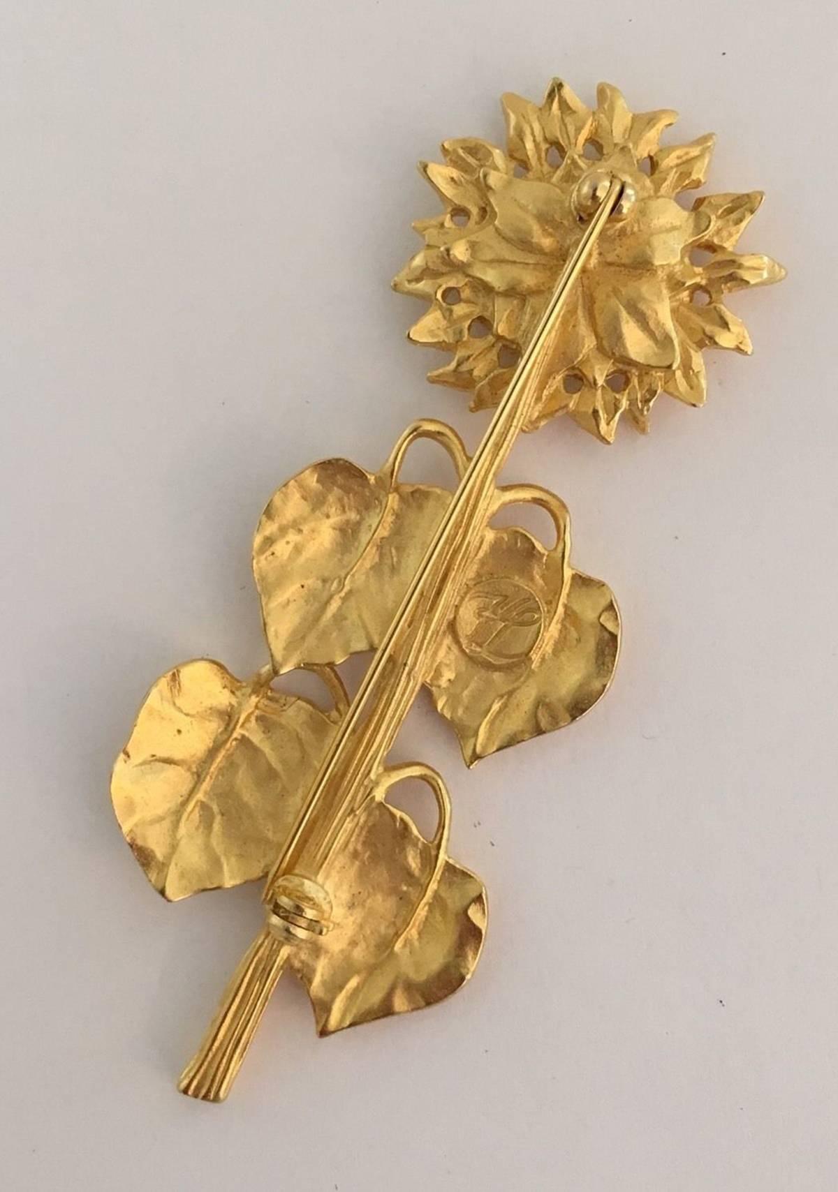 Women's Rare Karl Lagerfeld Garden Series Matte Gold Sunflower Brooch Pin