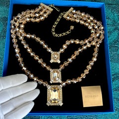Signed HEIDI DAUS Designer Golden Crystal 3 Strand Vintage Necklace NIB