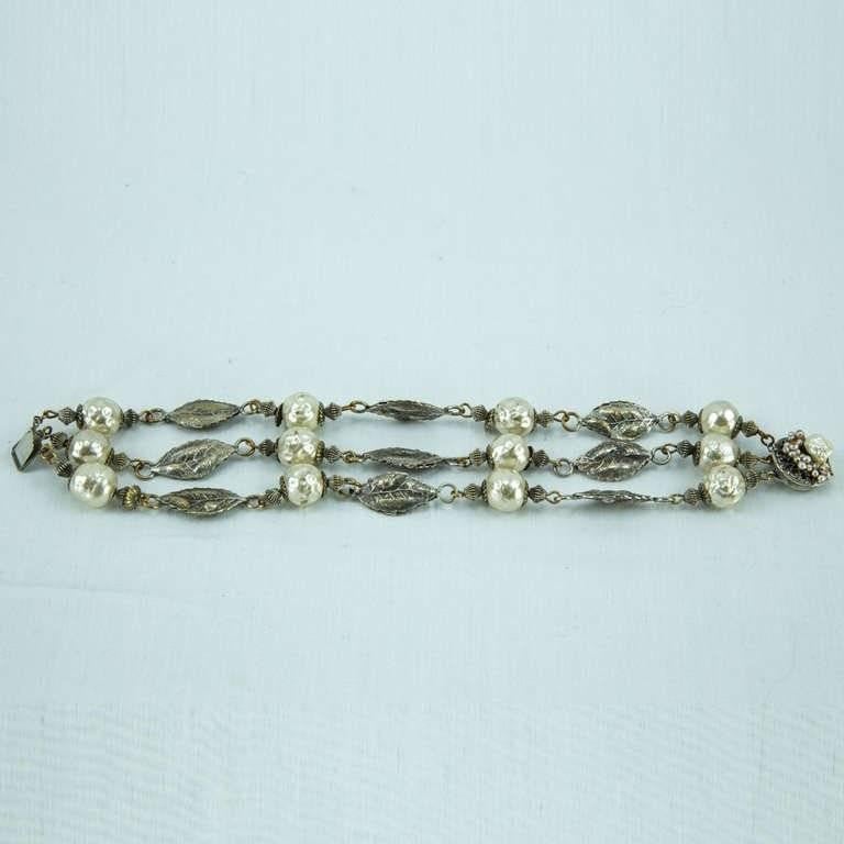Miriam Haskell Signed Faux Pearl Bracelet C1950s 1