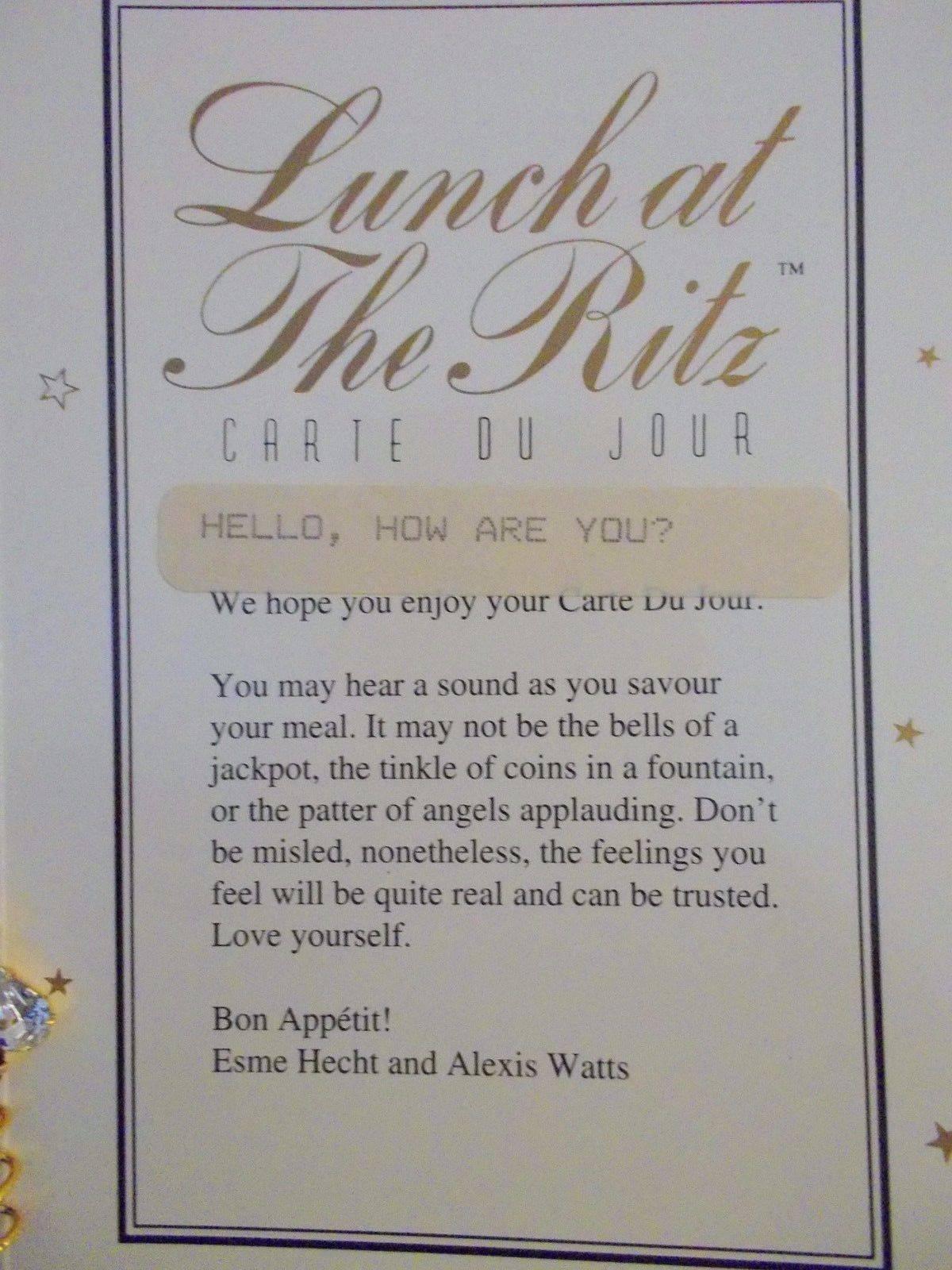 Rare Lunch At The Ritz "Hello, How Are You" Earrings On Original Menu