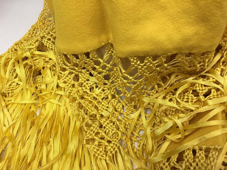 Golden Yellow Wool Hand Woven Silk Fringe Shawl Wrap Estate Find For ...