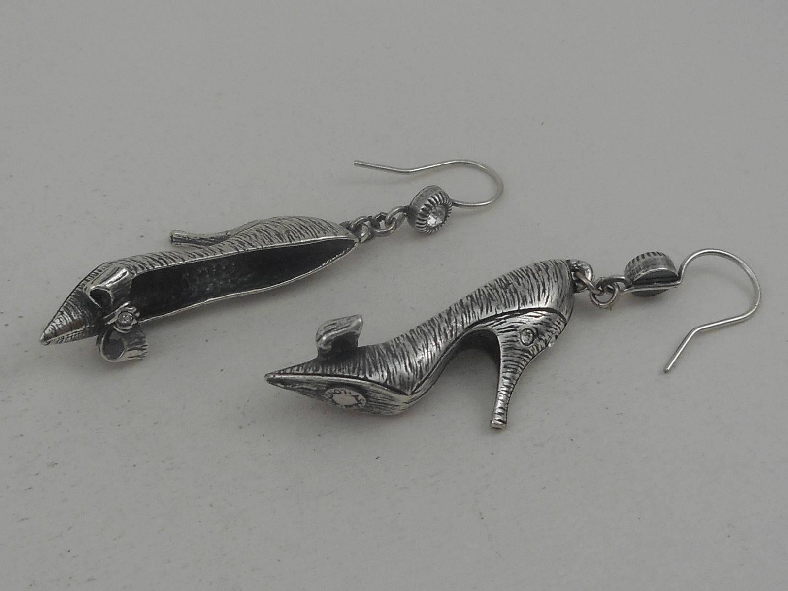 I Love Shoes Silver Drop Earrings Askew London In New Condition In Montreal, QC