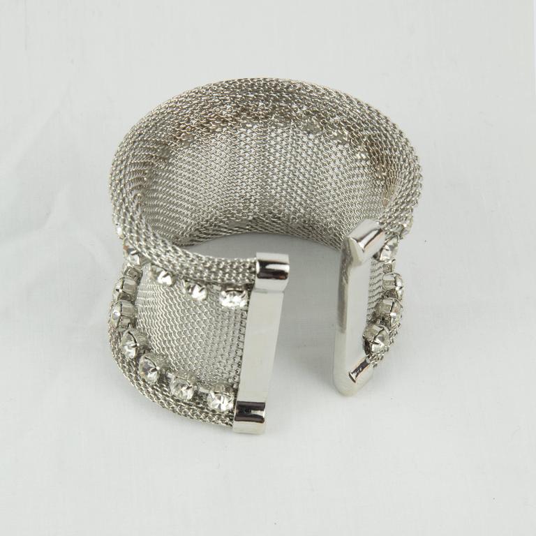 Dynamic Wide Flexible Mesh CZ Cuff Bracelet For Sale at 1stdibs