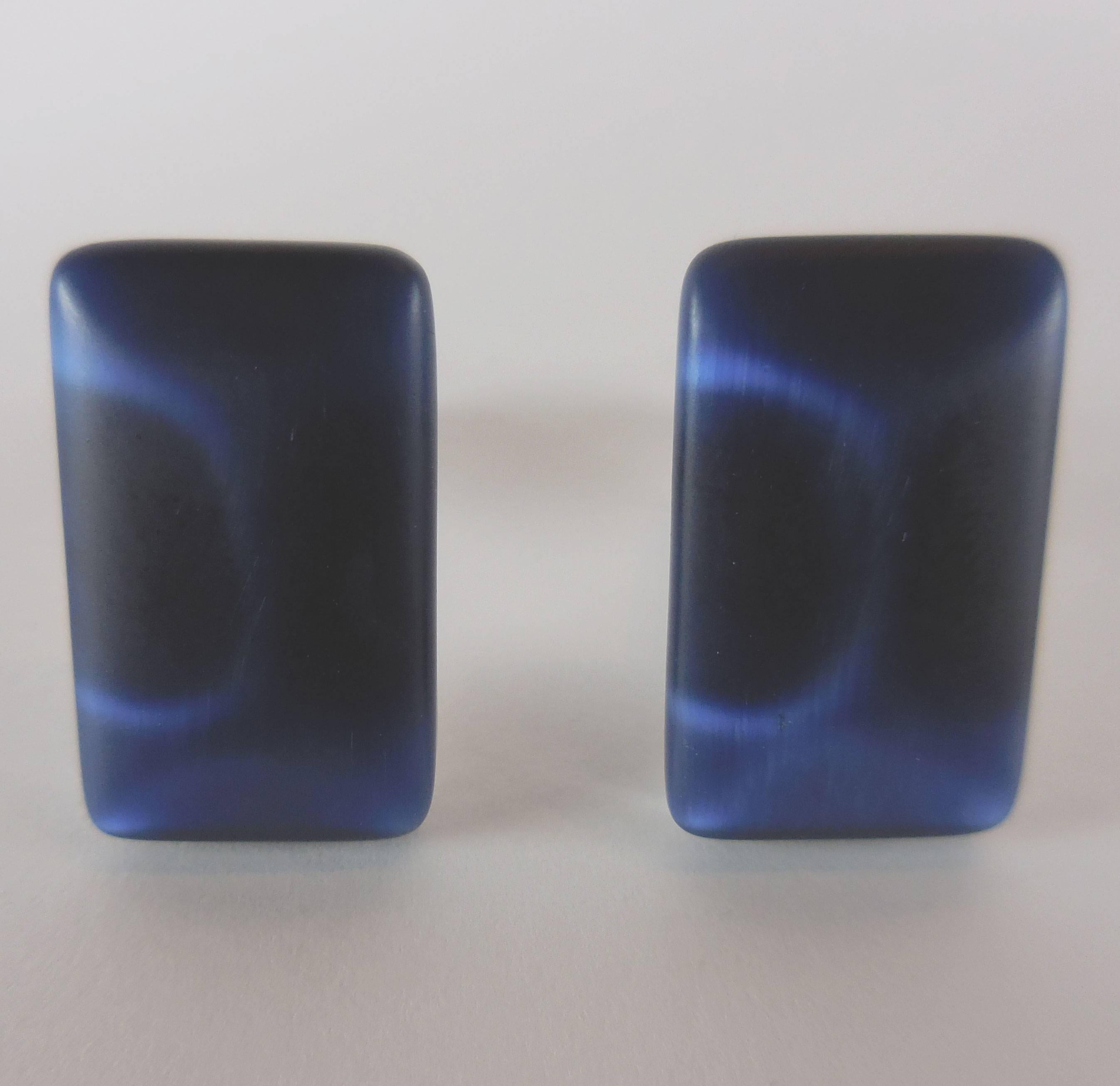 Kenzo Rectangular Cushion Form Faux Blue Tiger-eye Stone Cufflinks In Excellent Condition In Montreal, QC